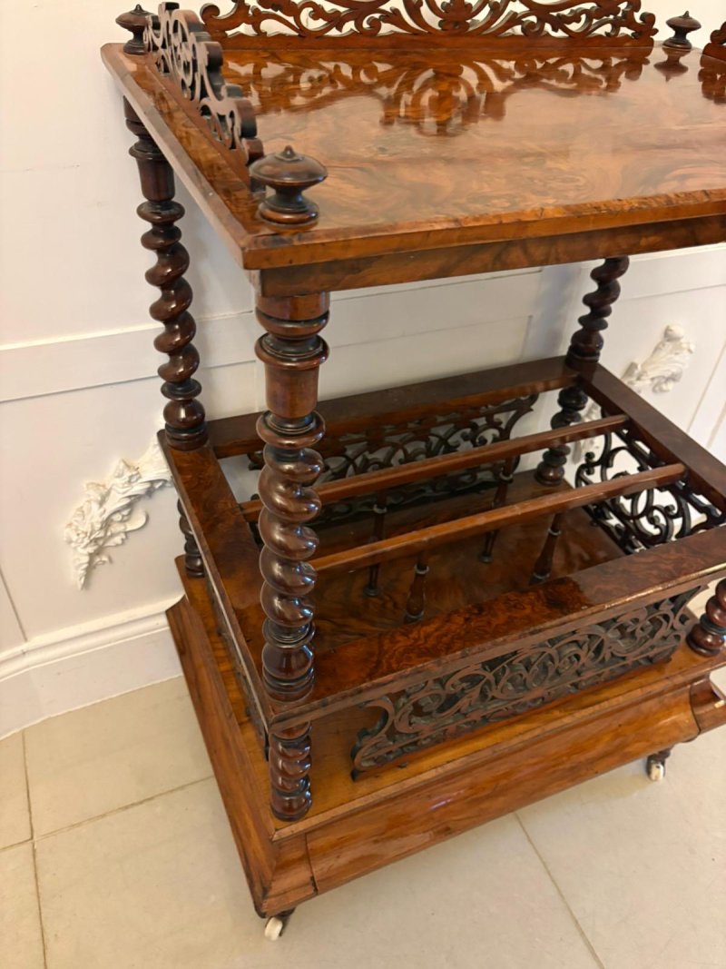 Antique Victorian Burr Walnut Canterbury Magazine Rack / Occasional Table - Image 8